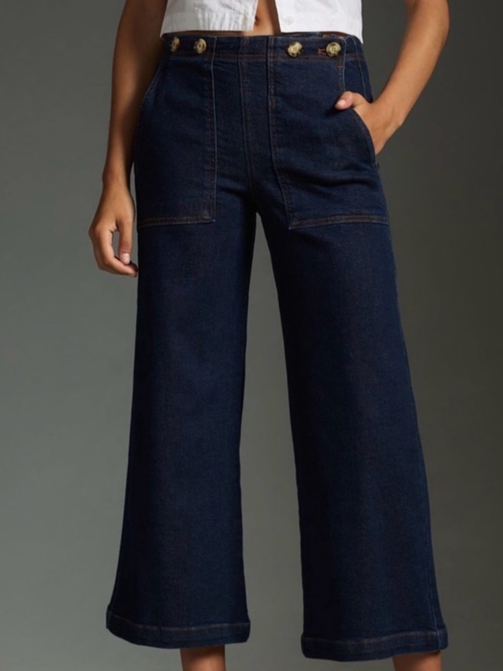 Anthropologie Pilcro Kit high-rise wide leg jean hidden side zip dark wash EUC